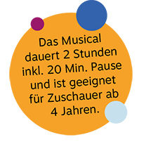 Hinweis: Das Musical dauert 2 Stunden inkl. 20 Minuten Pause und ist geeignet für Zuschaer ab 4 Jahren."