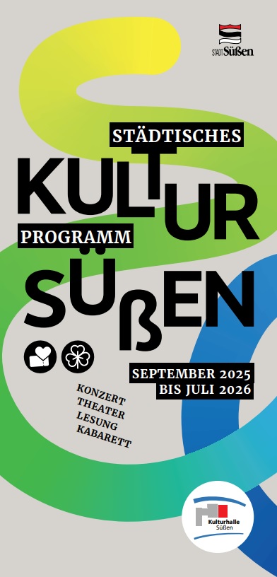 Plakat des städtischen Kulturprogramms Süßen für September 2025 bis Juli 2026 mit Konzerten, Theater, Lesungen und Kabarett in der Kulturhalle Süßen.