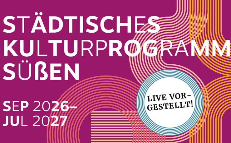 Grafisches Headerbild zum Städtischen Kulturprogramm Süßen von September 2026 bis Juli 2027 mit dem Hinweis „Live vorgestellt!“.