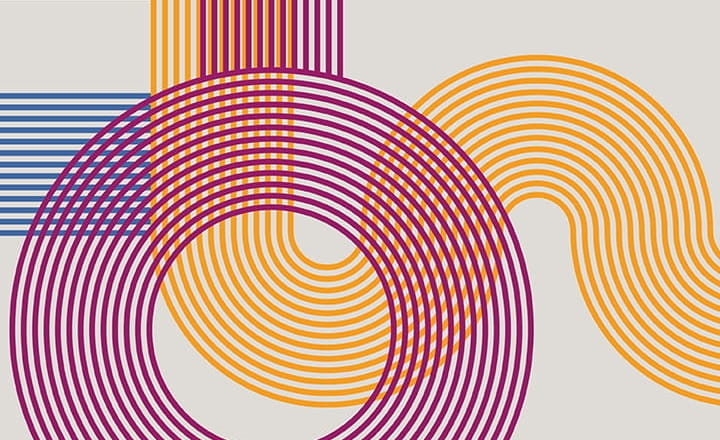 Saisonprogramm - Reise durch das Kulturjahr 2026/2027 Abstrakte Liniengrafik in Orange, Magenta und Blau zur Saisonvorstellung 2026/2027 der Kulturhalle Süßen